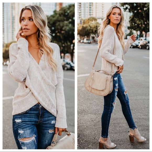 McKENNA- Oatmeal Overlap Sweater - Picture 4 of 7